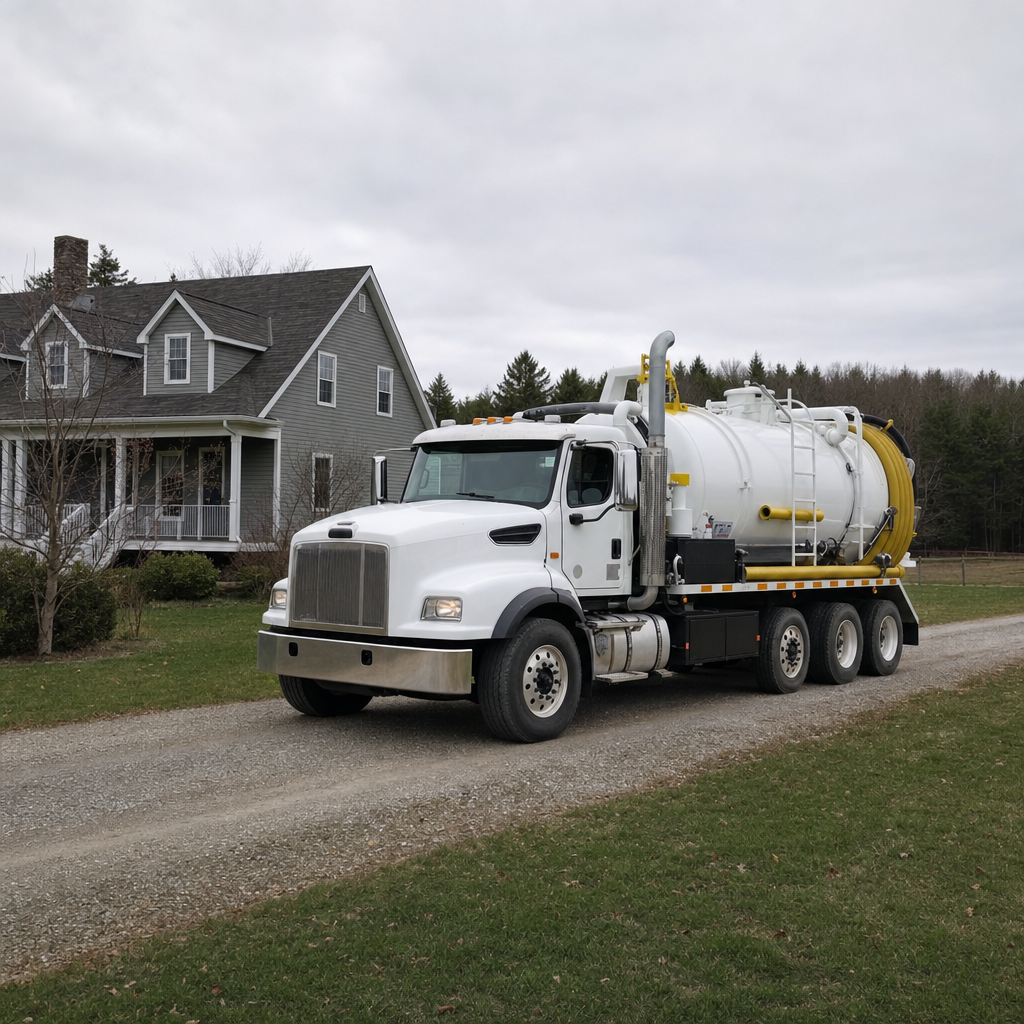 Septic vacuum truck arriving at a Garland home for same-day emergency service
