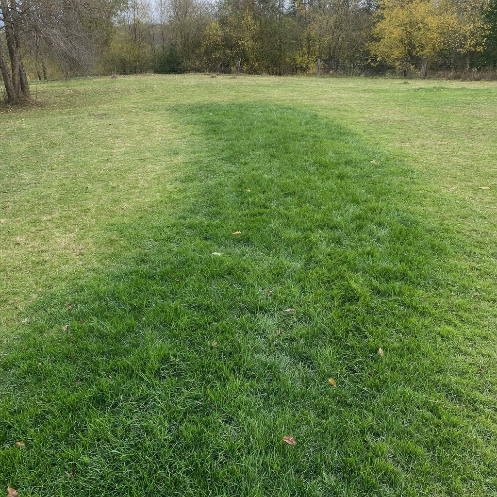 A soggy, unusually green patch of lawn over the drain field of a Garland home, a sign the septic tank needs pumping